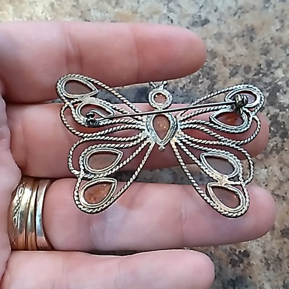 GENUINE BALTIC AMBER VINTAGE BUTTERFLY PIN BROOCH - Picture 3 of 5